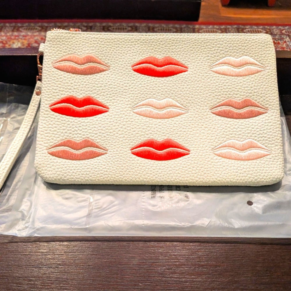 Beauty Bio Faux Leather Cosmetic Bag with Lip Design